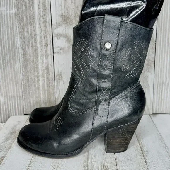Gianni Bini Black Leather Aces Wild Cowboy Style Boots Size 8.5 - Picture 6 of 11
